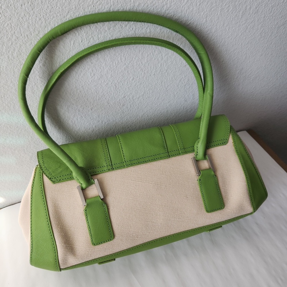 Antonio Melani Women Shoulder Bag Purse Green Ivory Leather Trim Spring Summer - Picture 7 of 16